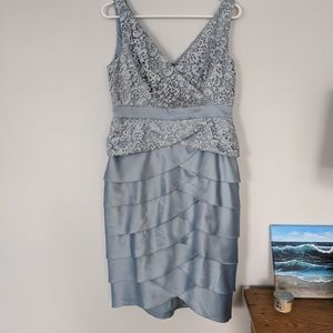 Adrianna Papell Powder Blue Lace & Satin Dress